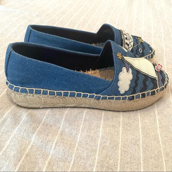 Tory Burch Slip On Platform Espadrille Shoes Sailing Coastal NEW Blue Womens 5 - Picture 3 of 12